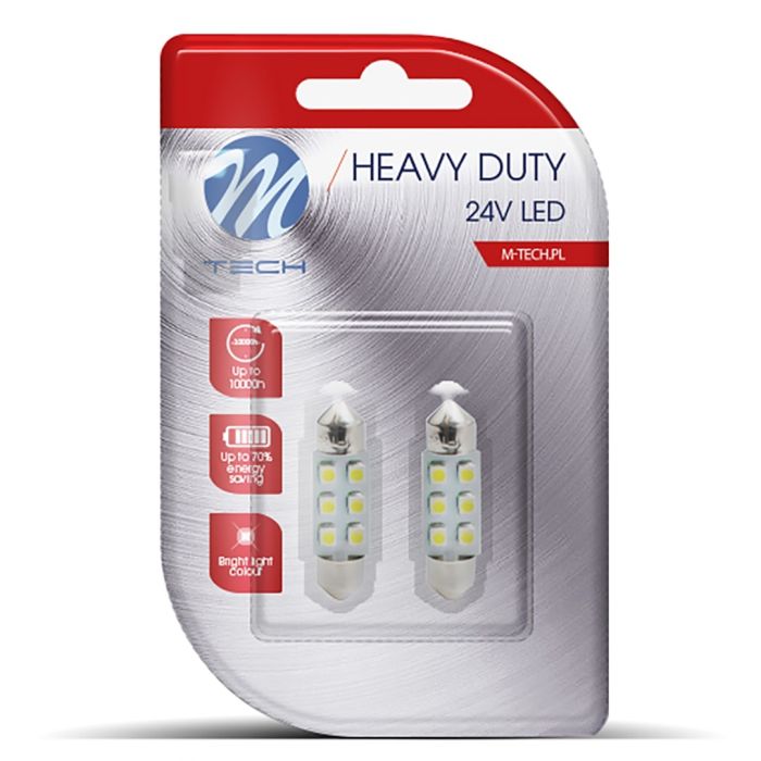  ΛΑΜΠΑΚΙΑ ΠΛΑΦΟΝΙΕΡΑΣ C5W 24V 0,24W SV8,5 36mm LED 6xSMD3528 ΜΠΛΕ BLISTER 2ΤΕΜ. M-TECH 