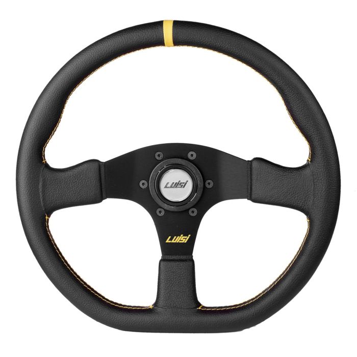  ΤΙΜΟΝΙ STEALTH CORSA 355mm ΤΡΙΑΚΤΙΝΟ ΔΕΡΜΑΤΙΝΟ ΜΑΥΡΟ LUISI 