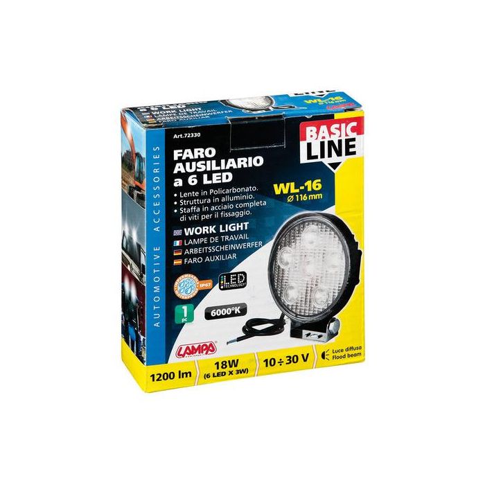  ΠΡΟΒΟΛΕΑΣ ΕΡΓΑΣΙΑΣ ΣΤΡΟΓΓΥΛΟΣ  WL-16 - 6 LED 18W 10-30V (137x116x42 mm) BASIC LINE - 1 ΤΕΜ. 