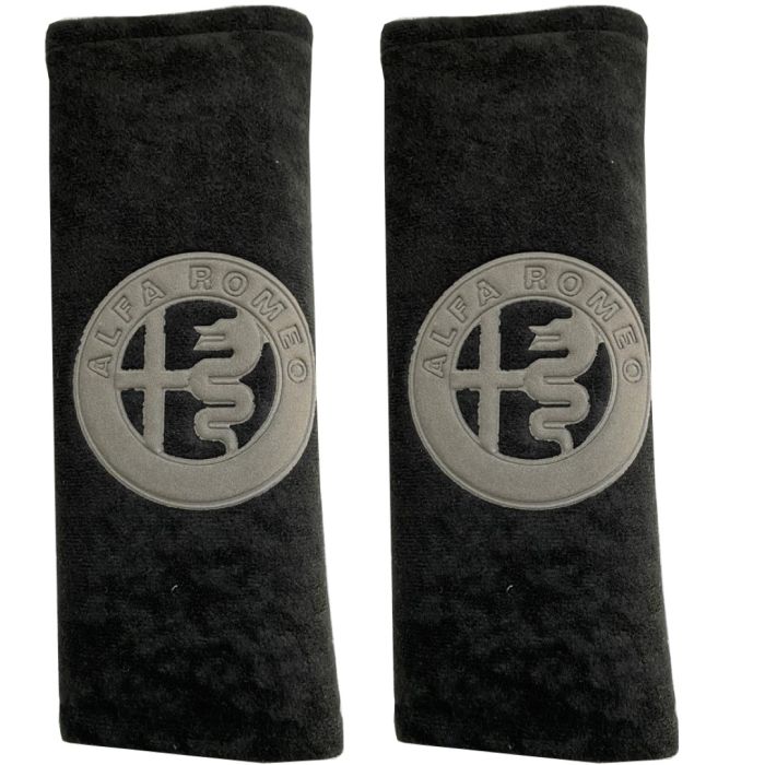  ALFA ROMEO ΜΑΞΙΛΑΡΑΚΙΑ ΓΙΑ ΖΩΝΗ ΑΣΦΑΛΕΙΑΣ 21 X 7,5 cm ΣΕ ΜΑΥΡΟ ΧΡΩΜΑ ΜΕ ΓΚΡΙ LOGO - 2 ΤΕΜ. 