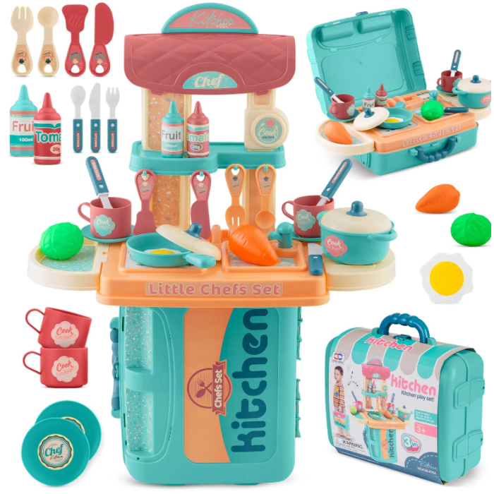 Ricokids R-729 Παιδική πτυσόμεννη κουζίνα σε βαλίτσα, Πράσινου χρώματος