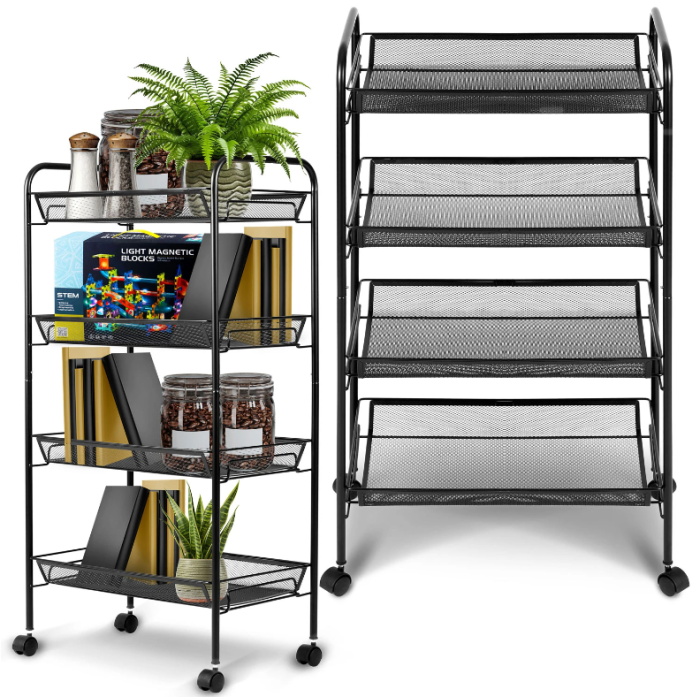 Massido Τρόλει Κουζίνας Μεταλλικό σε Μαύρο Χρώμα 4 Θέσεων 48 x 31 x 84 cm