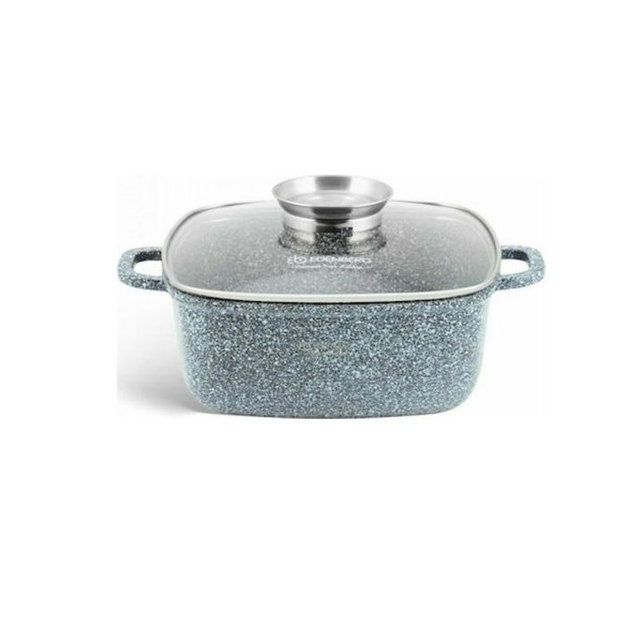 Αντικολλητική τετράγωνη κατσαρόλα 28cm, 6,5Lt με γυάλινο καπάκι, απο χυτοπρεσαριστό αλουμίνιο, Edenberg EB-8003