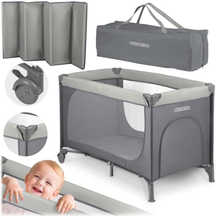 Παρκοκρέβατο Με Στρώμα  Γκρι Ricokids 125x65x78 cm RK-240