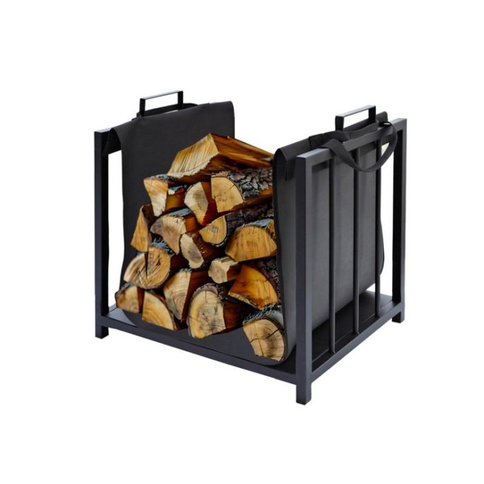 Μεταλλικό Καλάθι Αποθήκευσης Ξύλων 50.5x37x50cm Μαύρο Kaminer 24628 