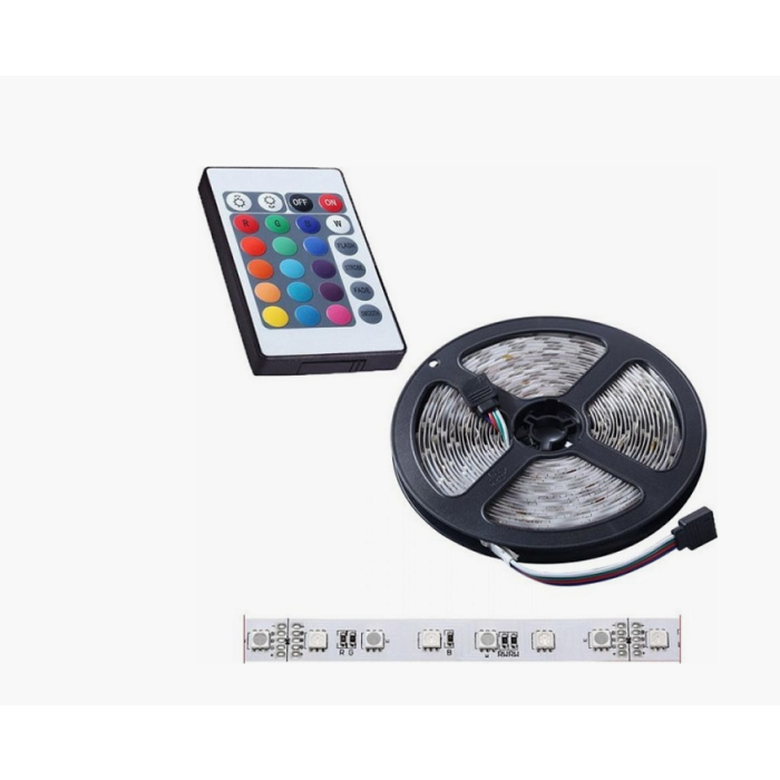 Αδιάβροχη Ταινία LED 12V RGBW Φως 5m Τύπου SMD5050 με Τροφοδοτικό & Τηλεχειριστήριο