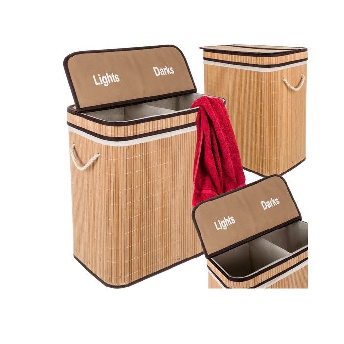 Καλάθι Απλύτων από Bamboo με 2 διαμερίσματα 60x54x35cm Καφέ Ruhhy 24269