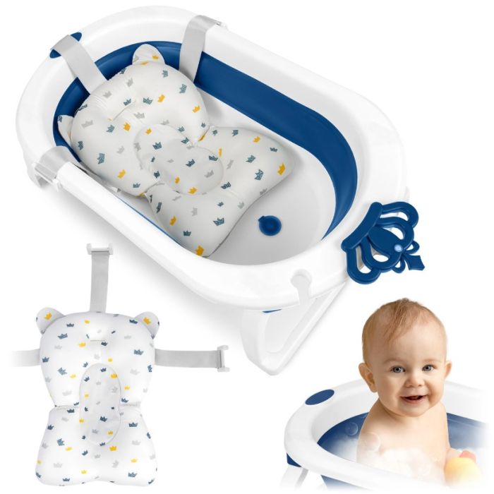 Ricokids-Πτυσσόμενη Αντιολισθητική Μπανιέρα Μωρού με Μαξιλάρι,RK-286 Λευκό και Μπλε