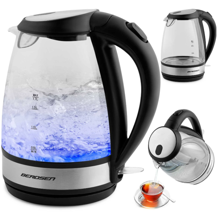 Γυάλινος Ηλεκτρικός Βραστήρας BERDSEN1.7L BD-703 μαύρο και ασημί