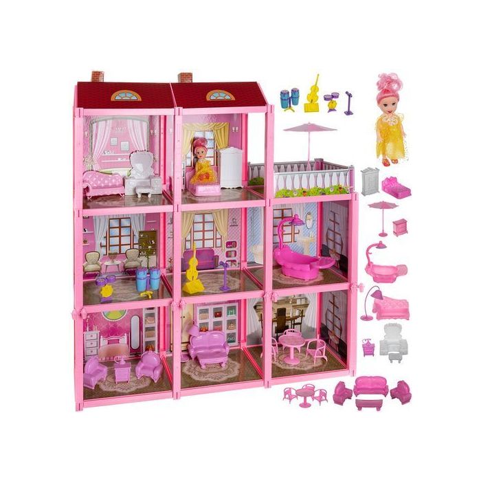 Σετ Κουκλόσπιτο 3 Ορόφων 23 τεμαχίων, 17x60x65 cm, Dollhouse