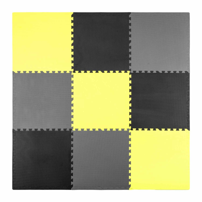 Ricokids Μεγάλο παιδικό χαλί -παζλ αφρού σε γκρι και κίτρινο χρώμα 180x180, 9 τεμάχια